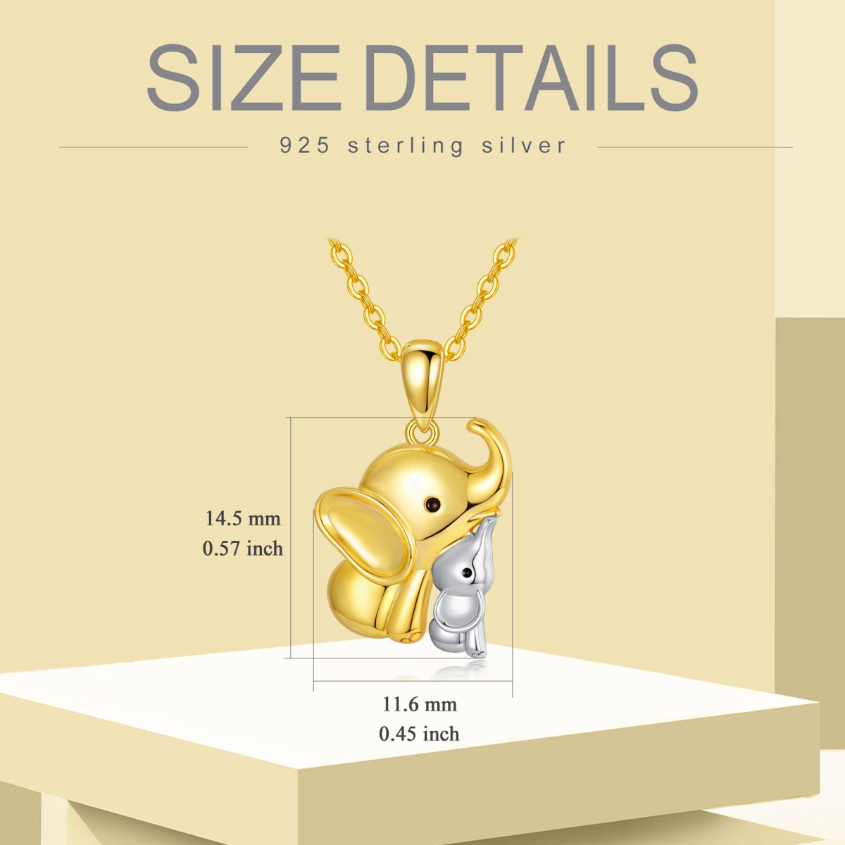 Collier pendentif maman et bébé éléphant en or 14K bicolore-6