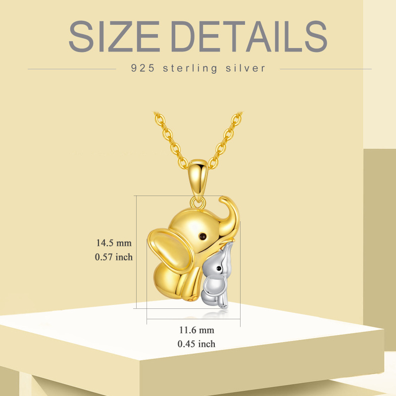 10K Gold Two-tone Elephant Mom & Baby Pendant Necklace-6