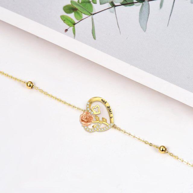 14K Gold Two-tone Heart Pendant With Cubic Zirconia Single Layer Anklet-3