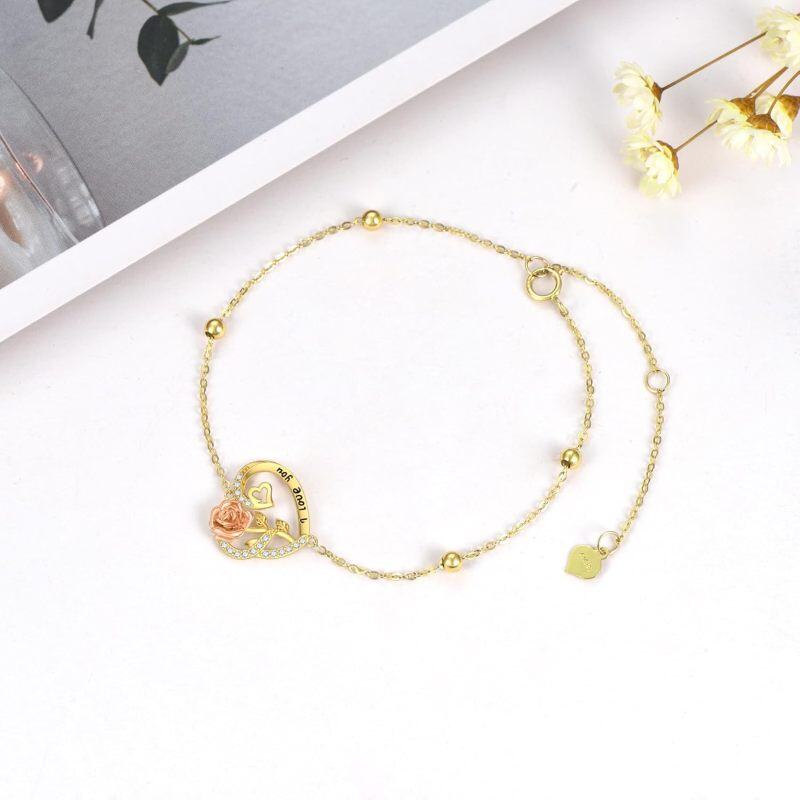 Pendente coração bicolor em ouro 10K com tornozeleira de camada única de zircónia cúbica-4