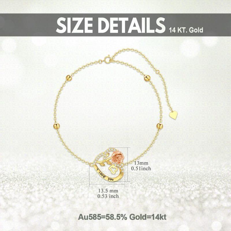 Pendente coração bicolor em ouro 10K com tornozeleira de camada única de zircónia cúbica-5