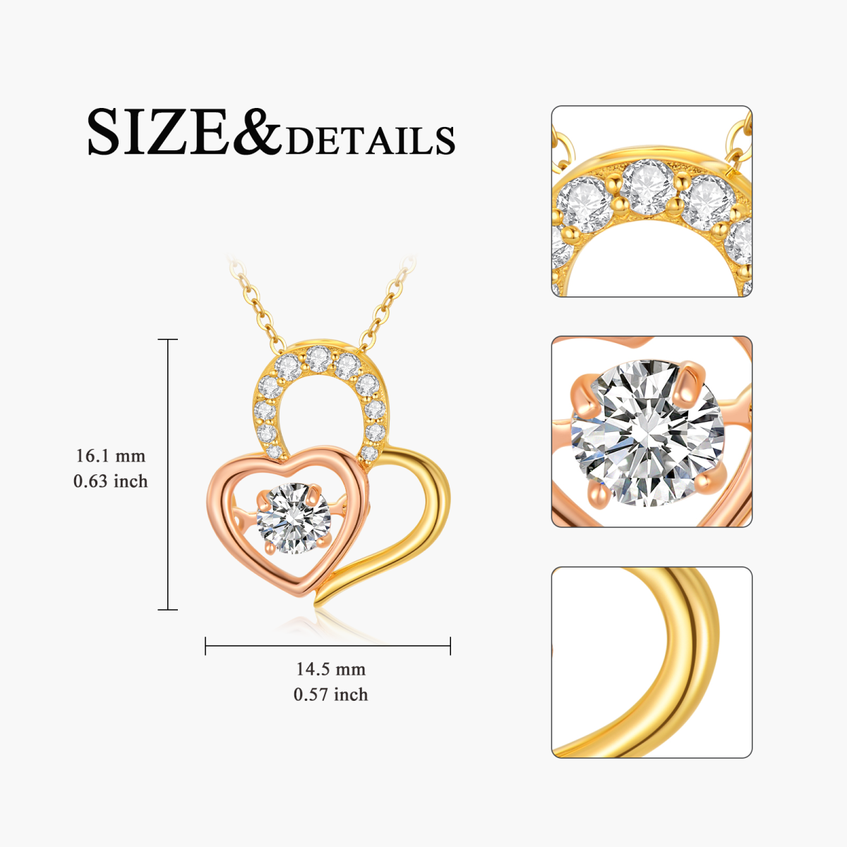 10K Gold Two-tone Moissanite Personalized Birthstone Couple Heart With Heart Necklace-5