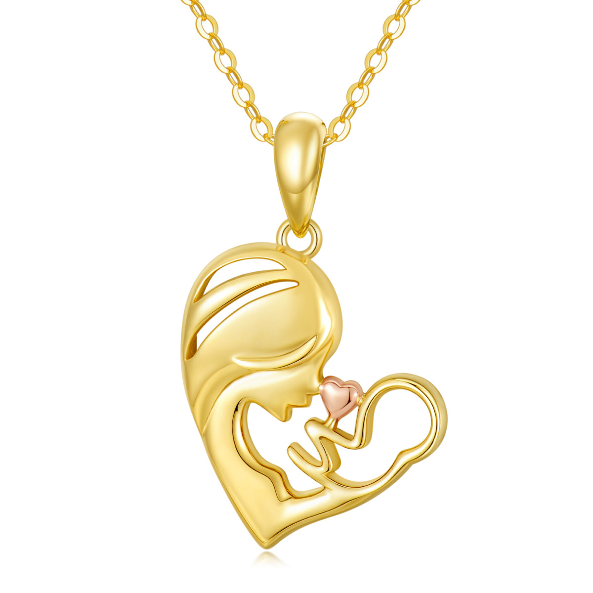 Collier en or bicolore avec pendentif en forme de coeur mère et fille (14K)-1