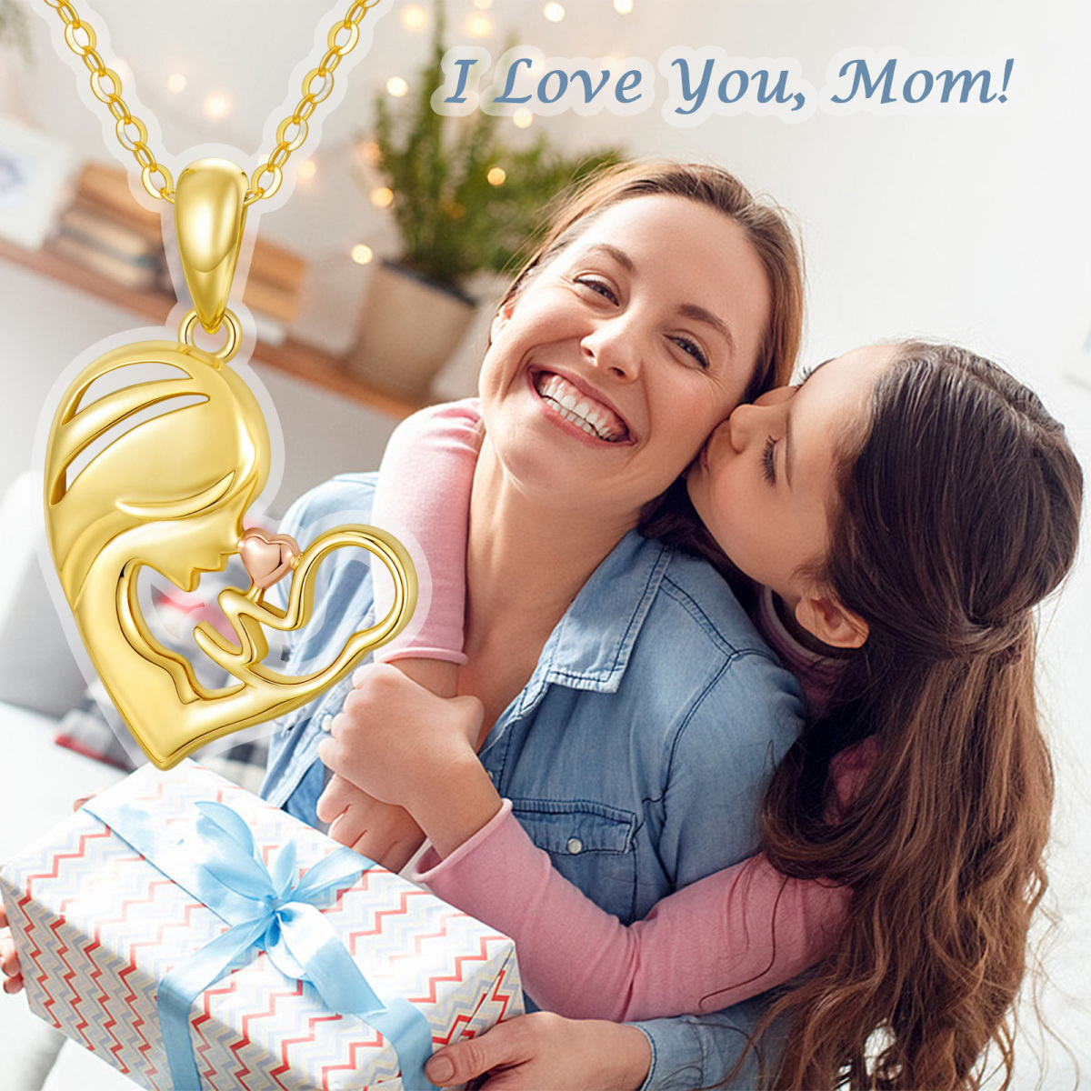 14K Gold Two-tone Mother & Daughter Heart Pendant Necklace-5