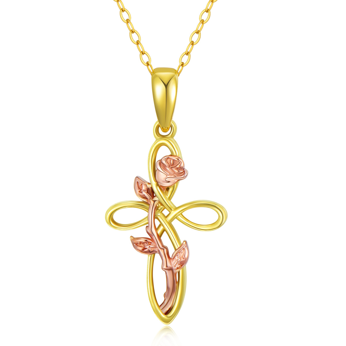 Collier pendentif rose bicolore en or 14 carats-1