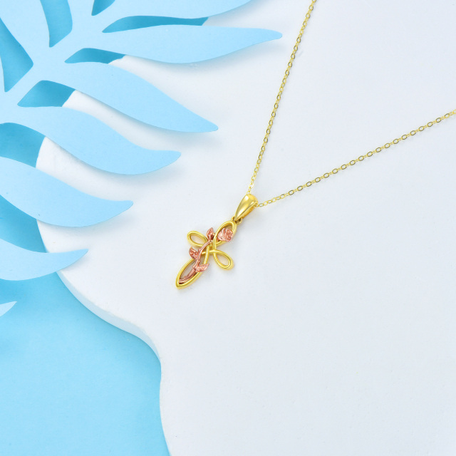 Colar com pingente de rosa em dois tons de ouro 14K-4