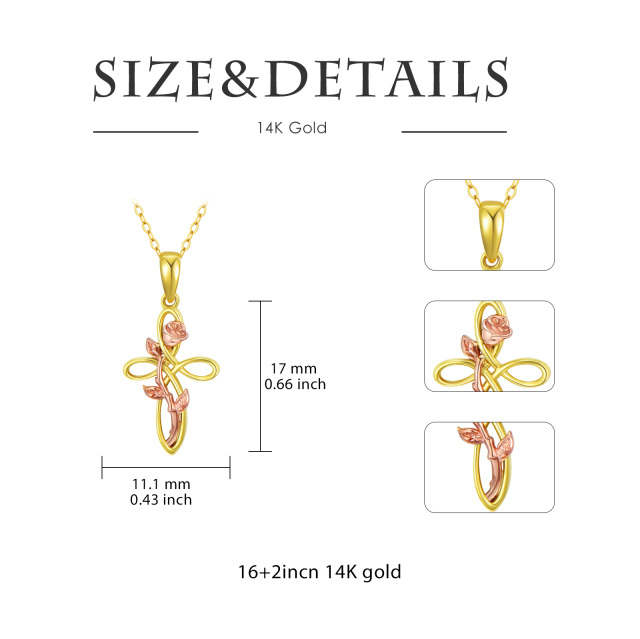 Colar com pingente de rosa em dois tons de ouro 14K-5