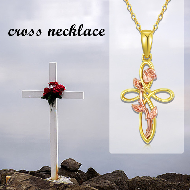 Collier pendentif rose bicolore en or 14 carats-6