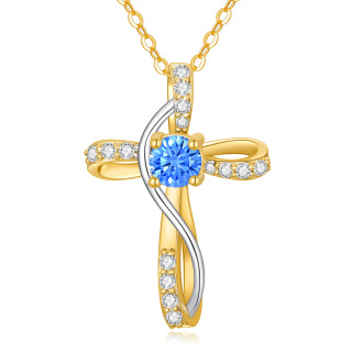 10K Gold Cubic Zirconia & Topaz Cross Pendant Necklace-8