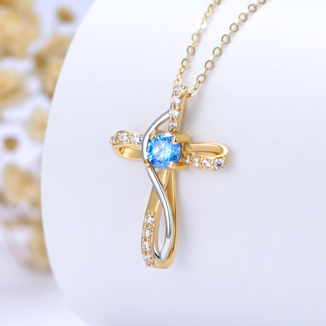 14K Gold Cubic Zirconia & Topaz Cross Pendant Necklace-3