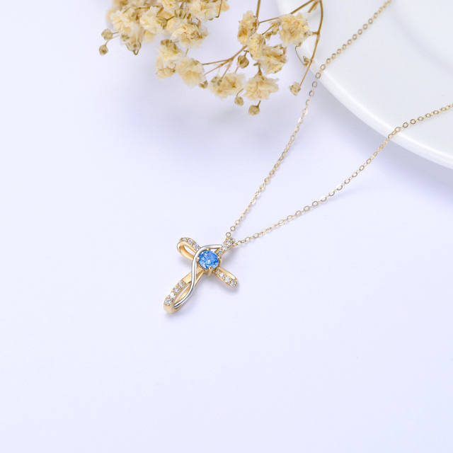 14K Gold Cubic Zirconia & Topaz Cross Pendant Necklace-4