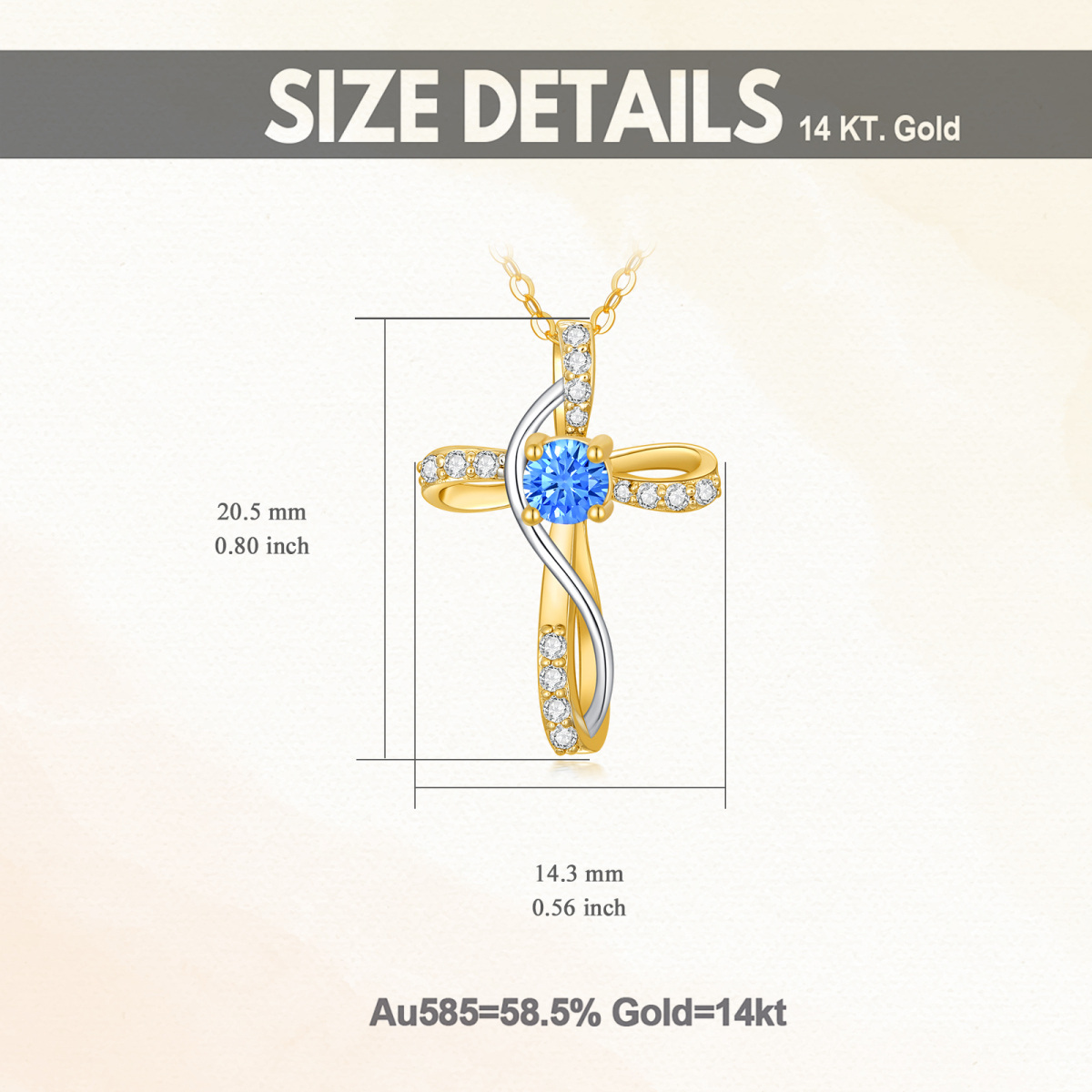 14K Gold Cubic Zirconia & Topaz Cross Pendant Necklace-5