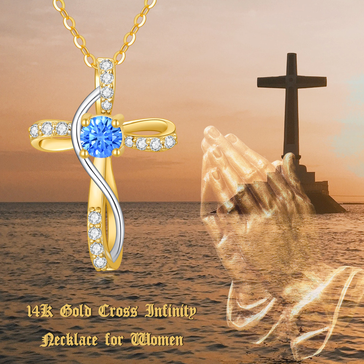 Collier avec pendentif en forme de croix en or 14 carats et topaze en oxyde de zirconium-6