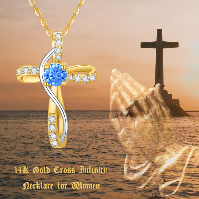 14K Gold Cubic Zirconia & Topaz Cross Pendant Necklace-6