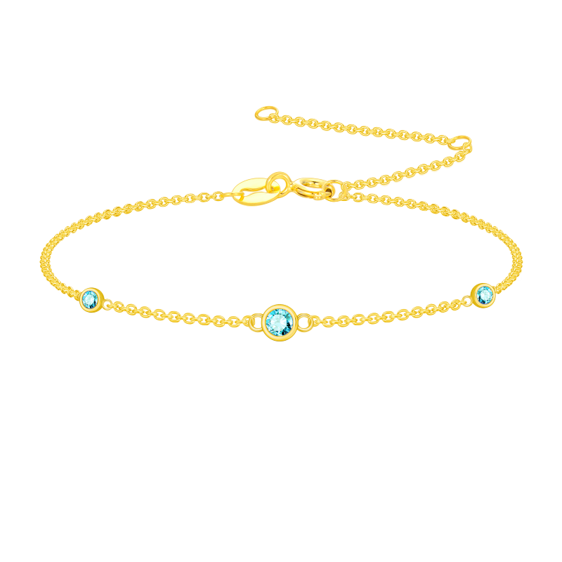 18K Gold Round Topaz Charm Bracelet-1