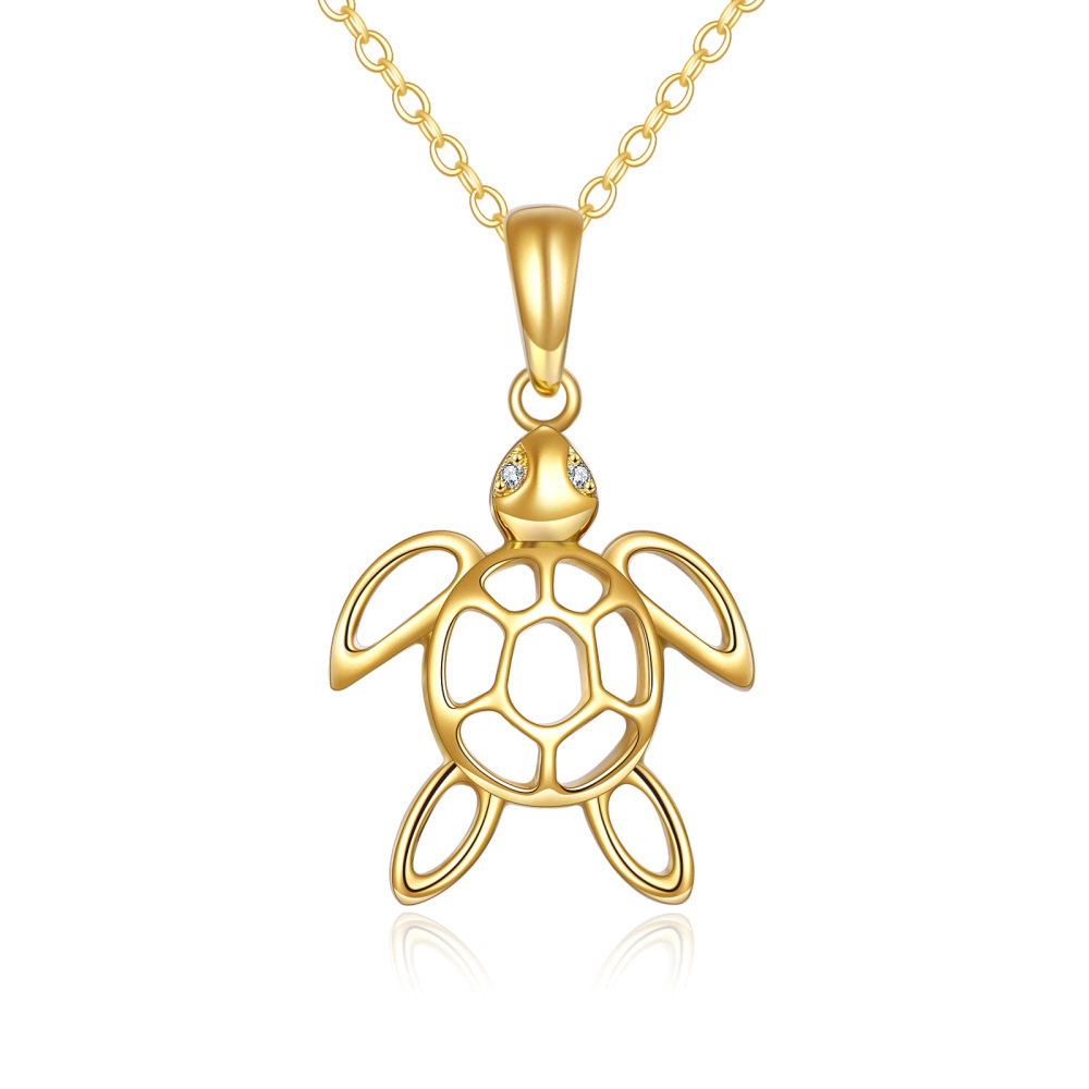 10K Gold Cubic Zirconia Tortoise Pendant Necklace-1