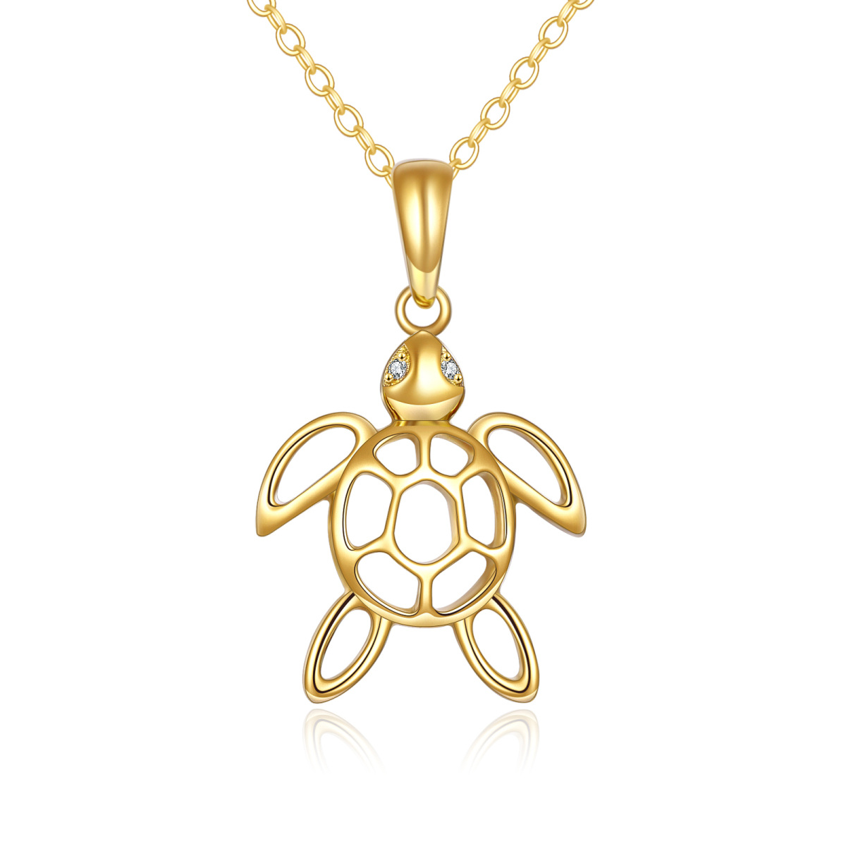 Collana con ciondolo tartaruga con zirconi in oro 14K-1