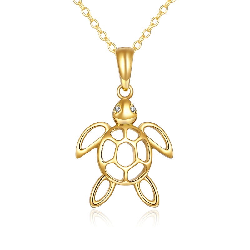10K Gold Cubic Zirconia Tortoise Pendant Necklace-20