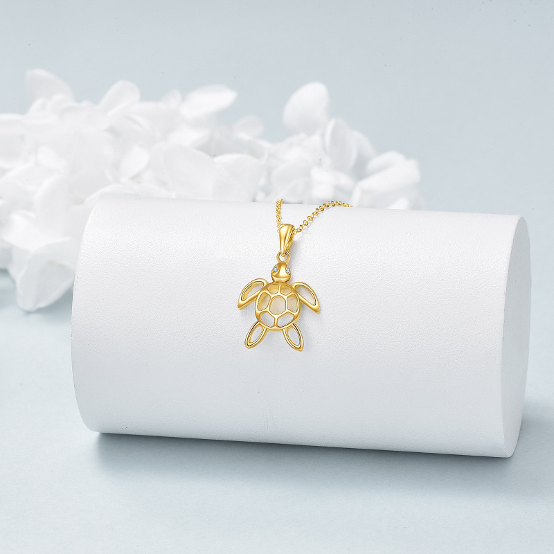 10K Gold Cubic Zirconia Tortoise Pendant Necklace-3