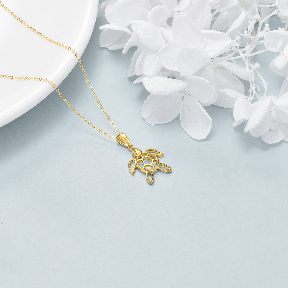 10K Gold Cubic Zirconia Tortoise Pendant Necklace-4