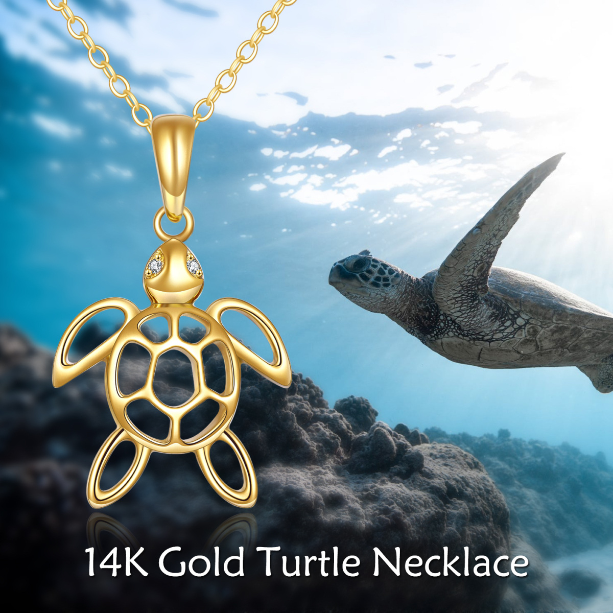 14K Gold Cubic Zirkonia Schildkröte Anhänger Halskette-5