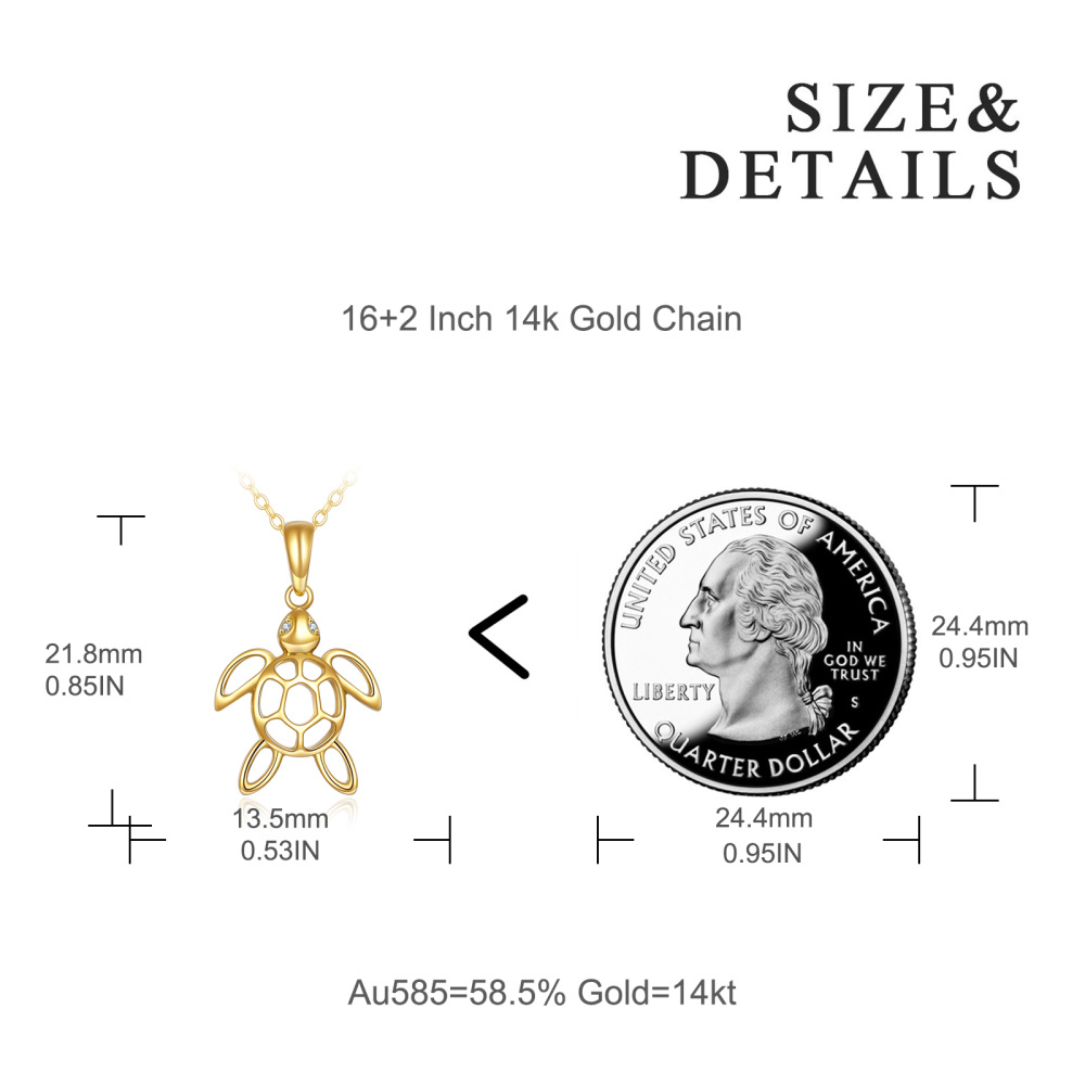 10K Gold Cubic Zirconia Tortoise Pendant Necklace-6