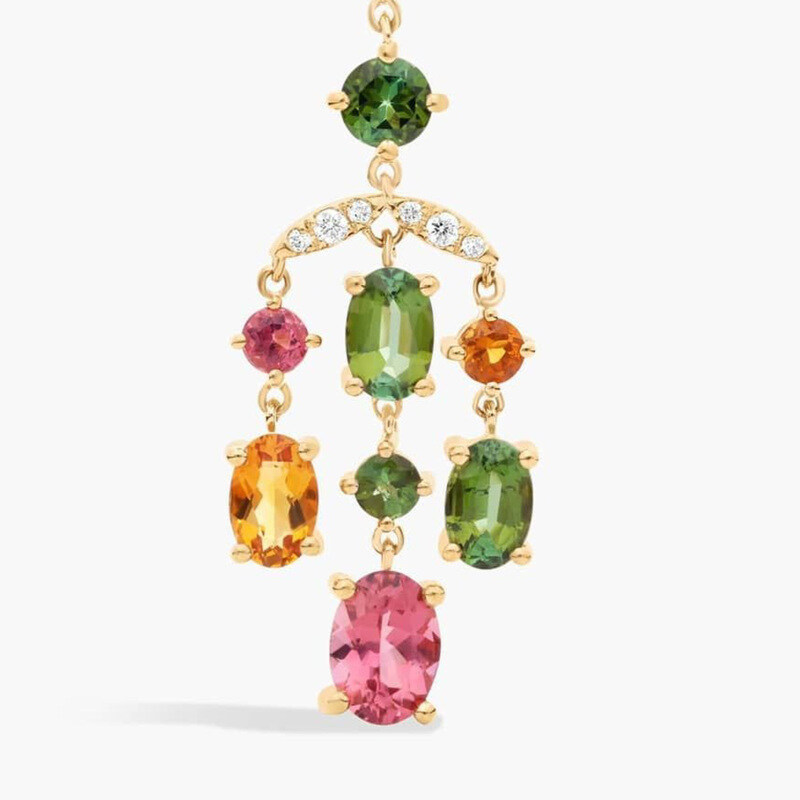 أقراط متدلية على شكل ثريا من التورمالين والسيترين باللون الذهبي عيار 10K-3