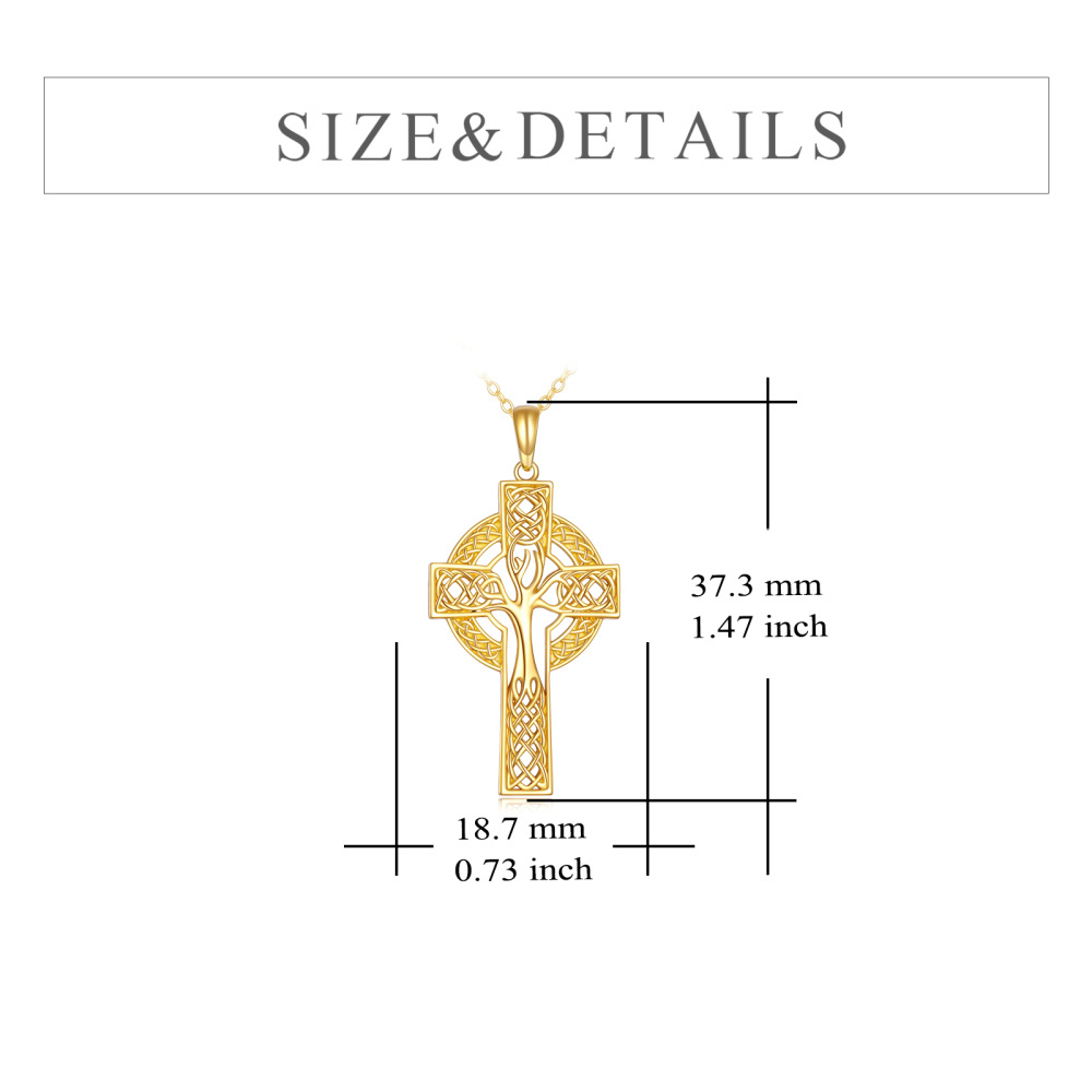 10K Yellow Gold Tree Of Life With Celtic Knot Cross Pendant Necklace For Women-5