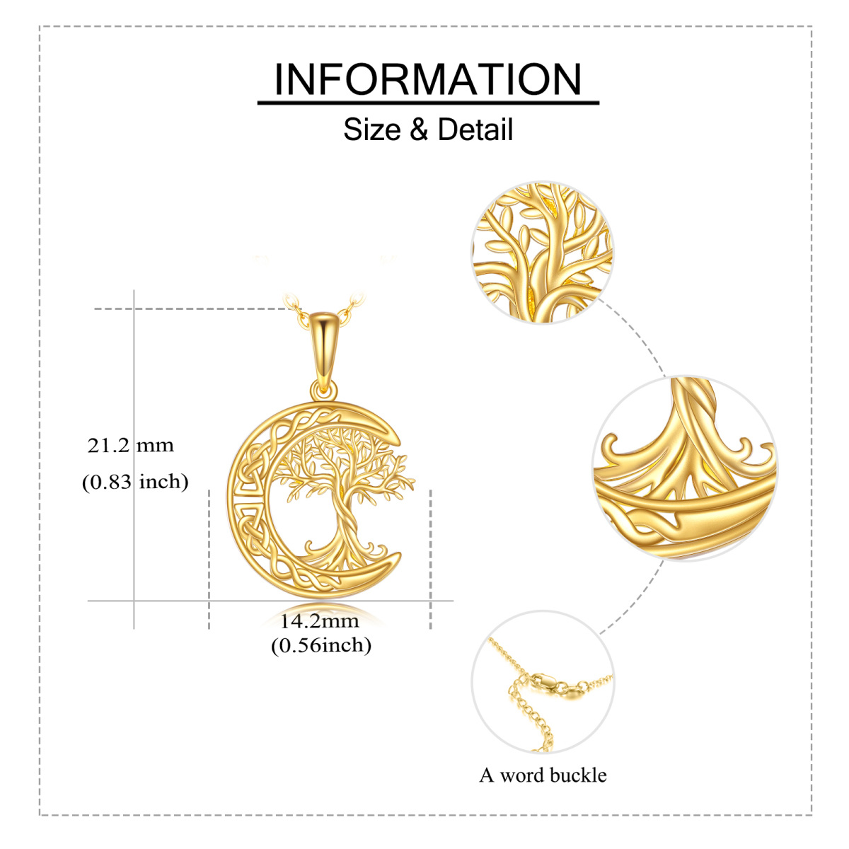 14K Yellow Gold Tree Of Life With Celtic Knot Moon Pendant Necklace For Women-6