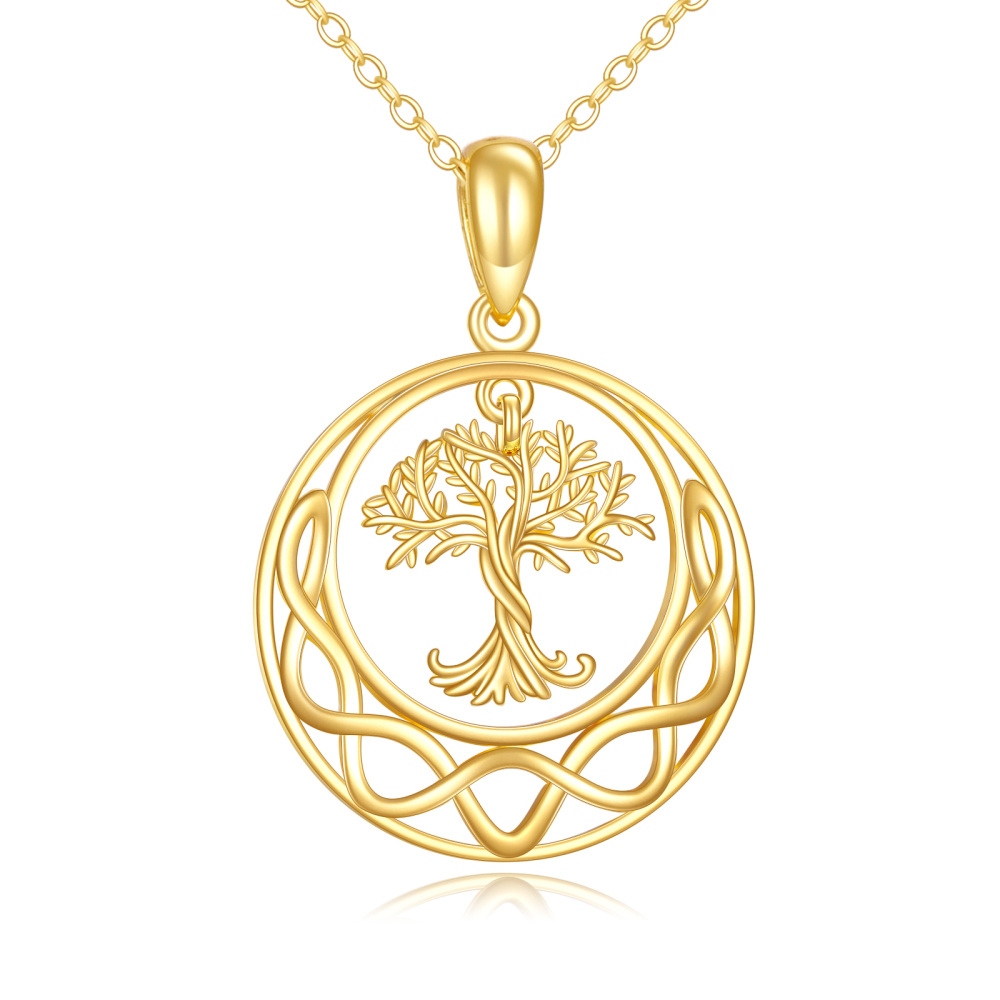 10K Gold Tree Of Life & Celtic Knot Pendant Necklace-1