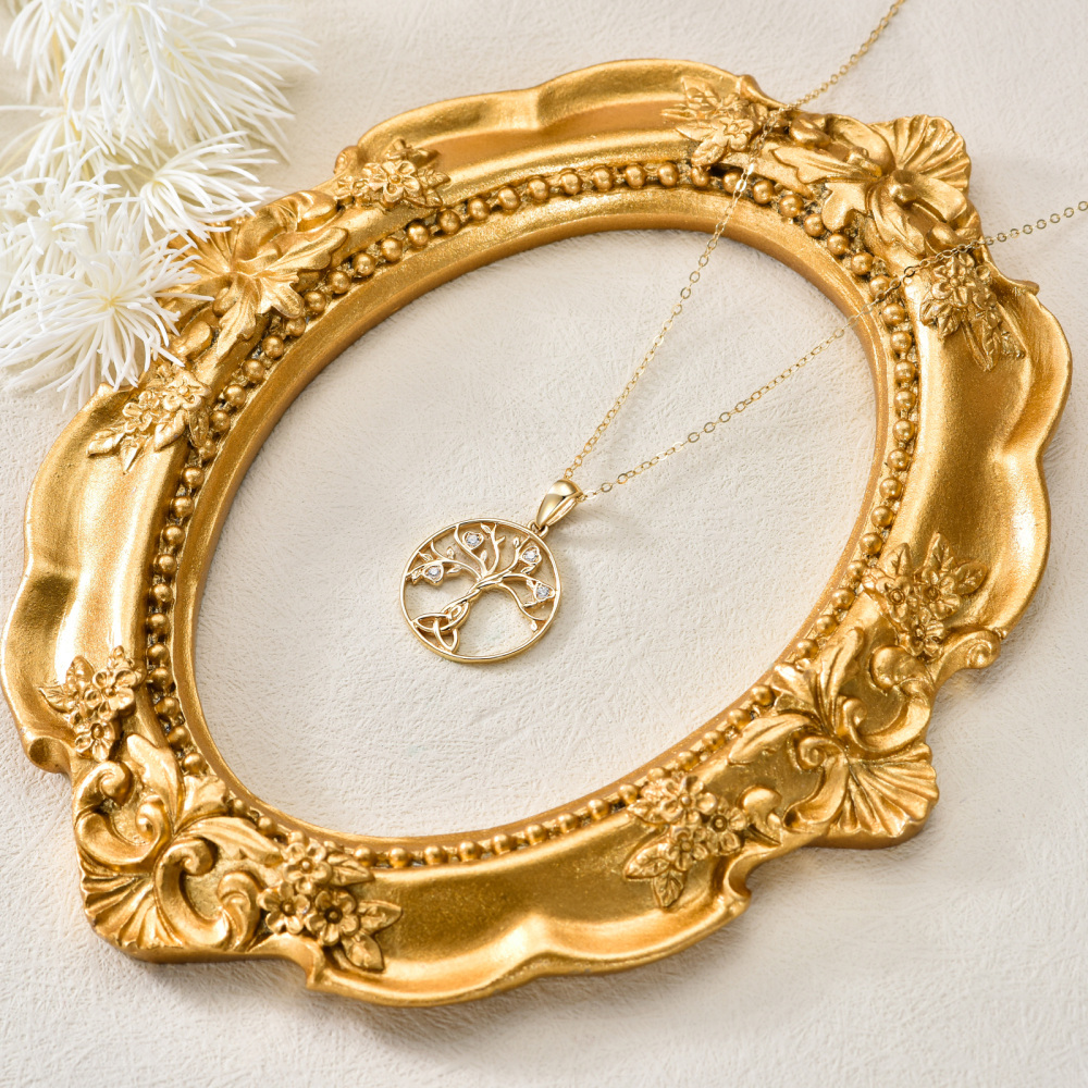 10K Gold Cubic Zirconia Tree Of Life & Celtic Knot Pendant Necklace-5
