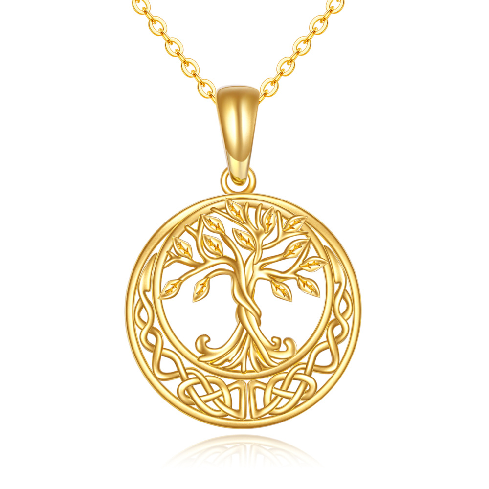 Collier en or 10K avec pendentif arbre de vie et nœud celtique-1