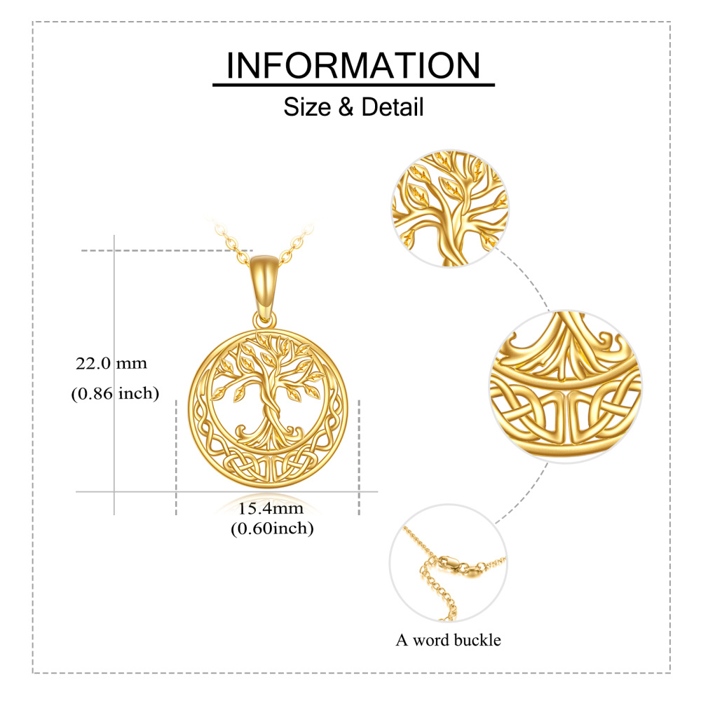 Collier en or 10K avec pendentif arbre de vie et nœud celtique-6