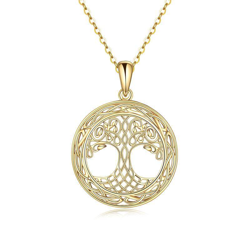 10K Gold Tree Of Life & Celtic Knot Pendant Necklace-1