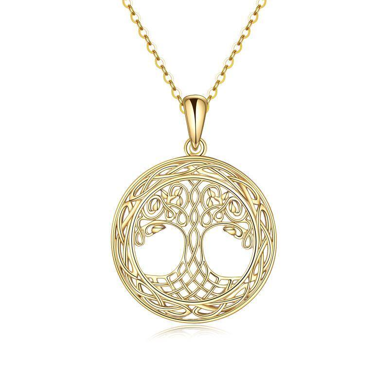 Collier en or 14K avec pendentif arbre de vie et nœud celtique