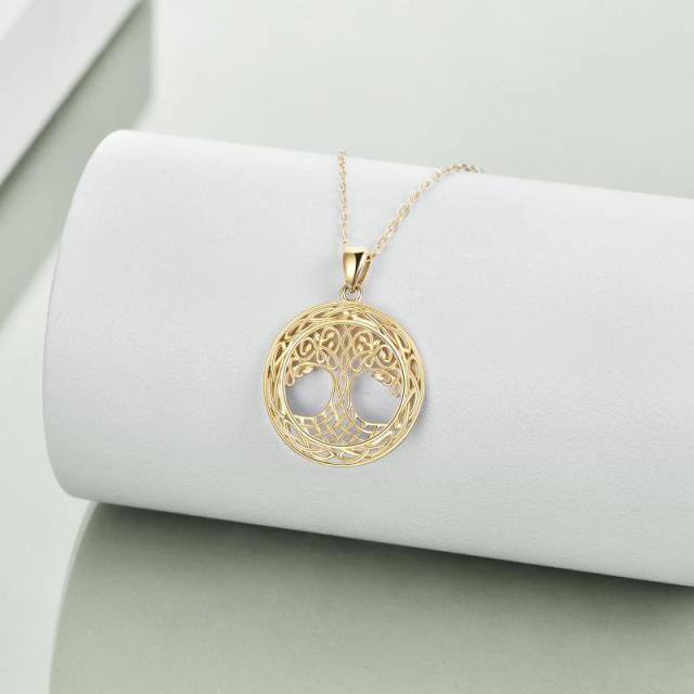 Collier en or 14K avec pendentif arbre de vie et nœud celtique-3