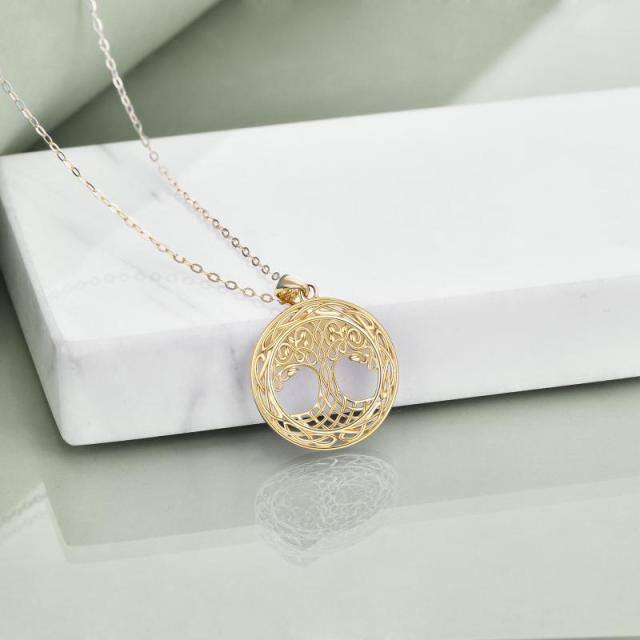 Collier en or 14K avec pendentif arbre de vie et nœud celtique-4