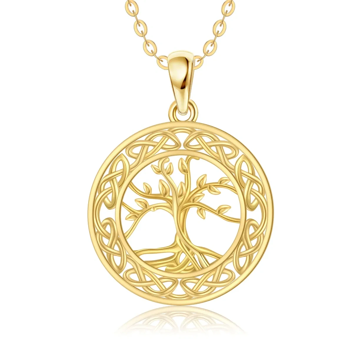 10K Gold Tree Of Life & Circle Pendant Necklace-1