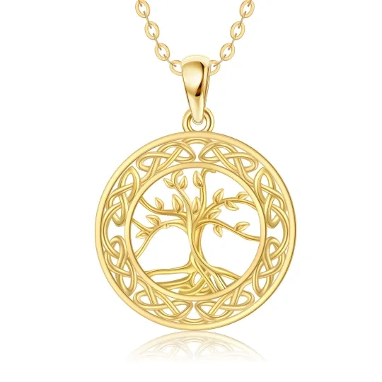 14K Gold Baum des Lebens & Kreis Anhänger Halskette