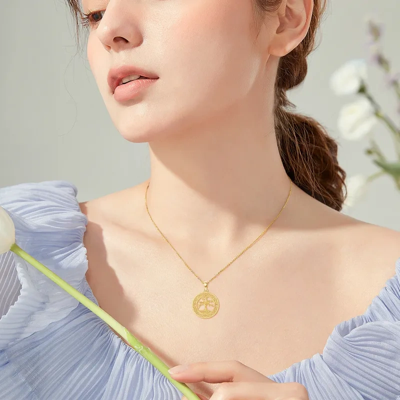 Colar com pingente de árvore da vida e círculo em ouro 10K-2