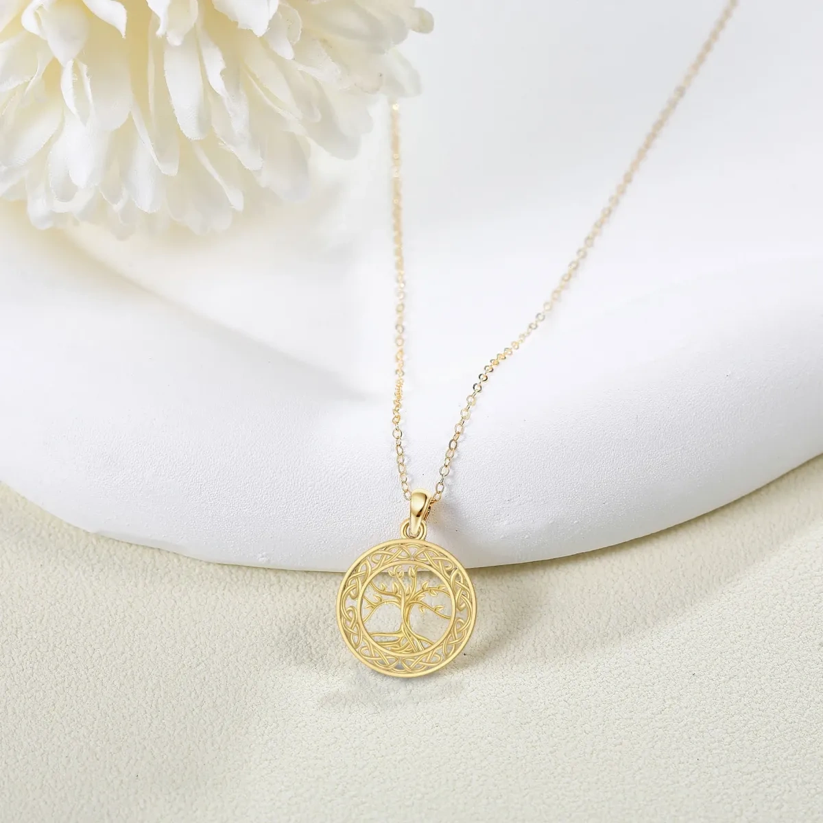 10K Gold Tree Of Life & Circle Pendant Necklace-3