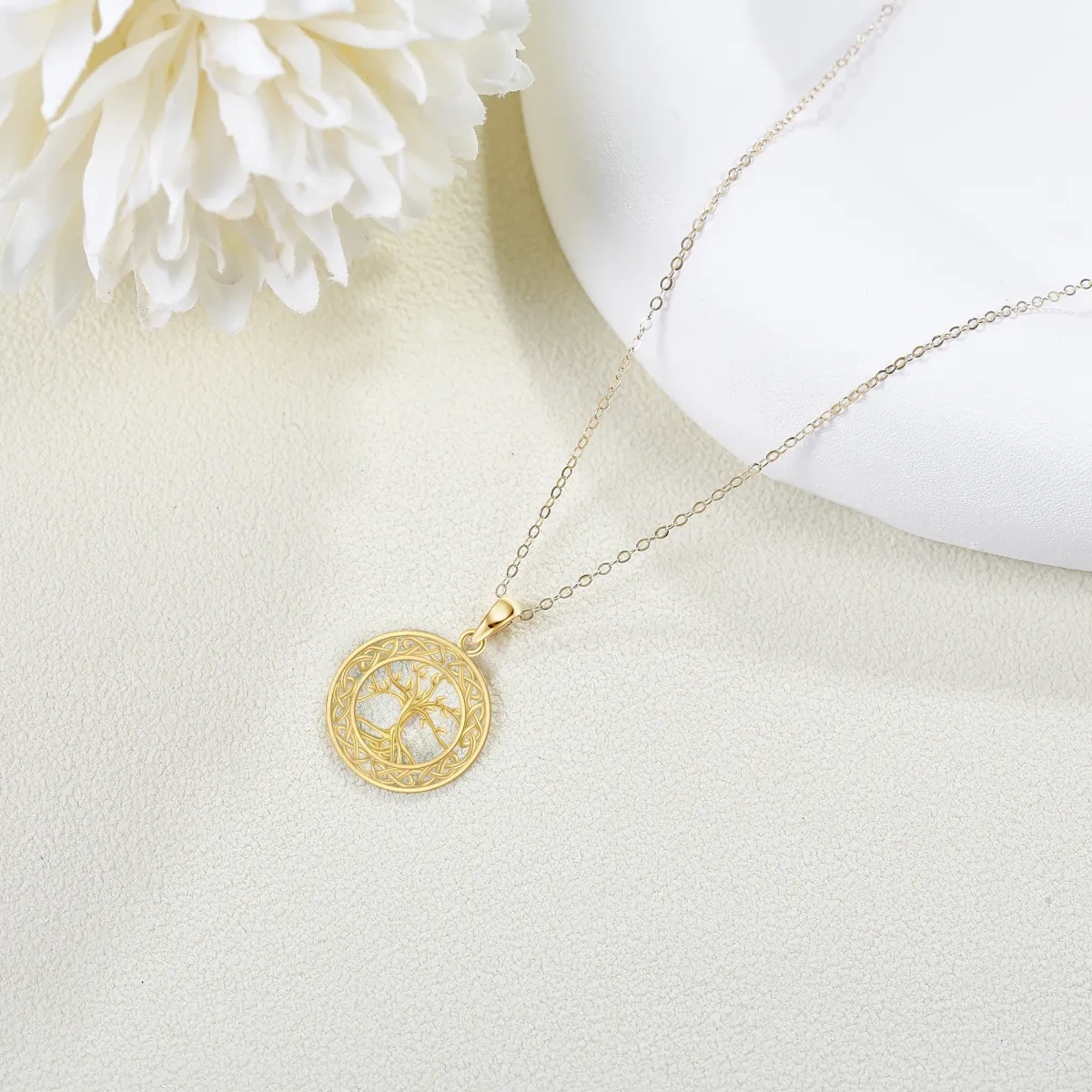 10K Gold Tree Of Life & Circle Pendant Necklace-4