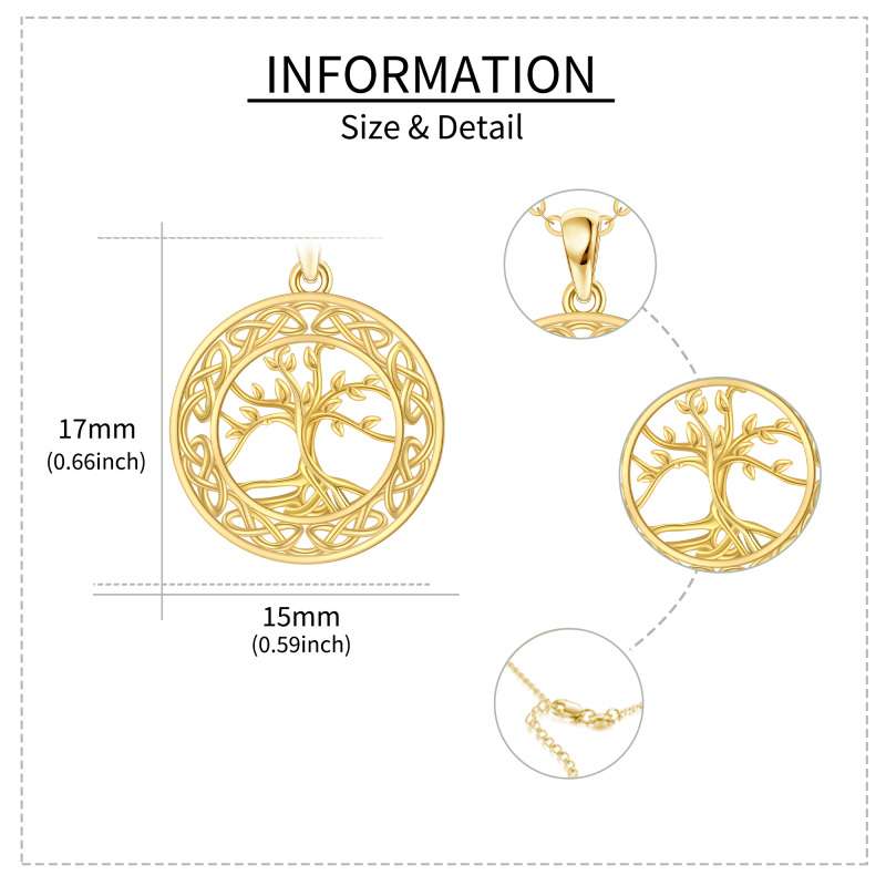 Colar com pingente de árvore da vida e círculo em ouro 10K-5