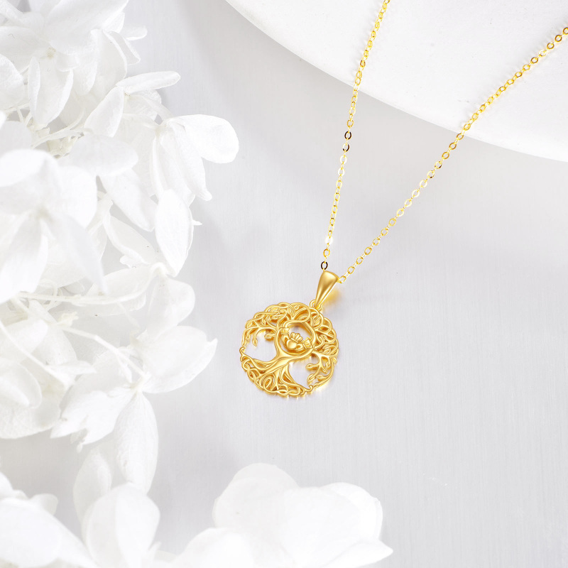 10K Gold Tree Of Life & Claddagh Pendant Necklace-3