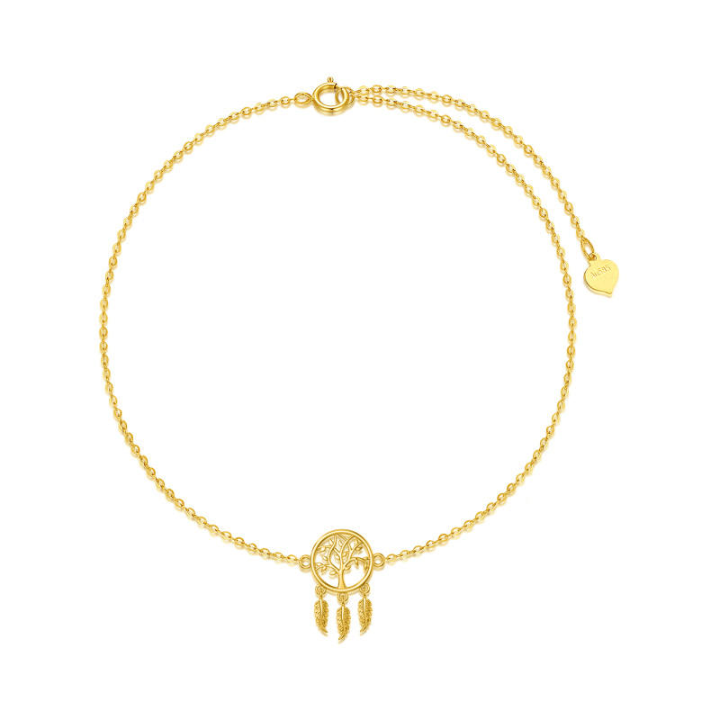 Bracelet en or 14K avec pendentif arbre de vie et attrape-rêves