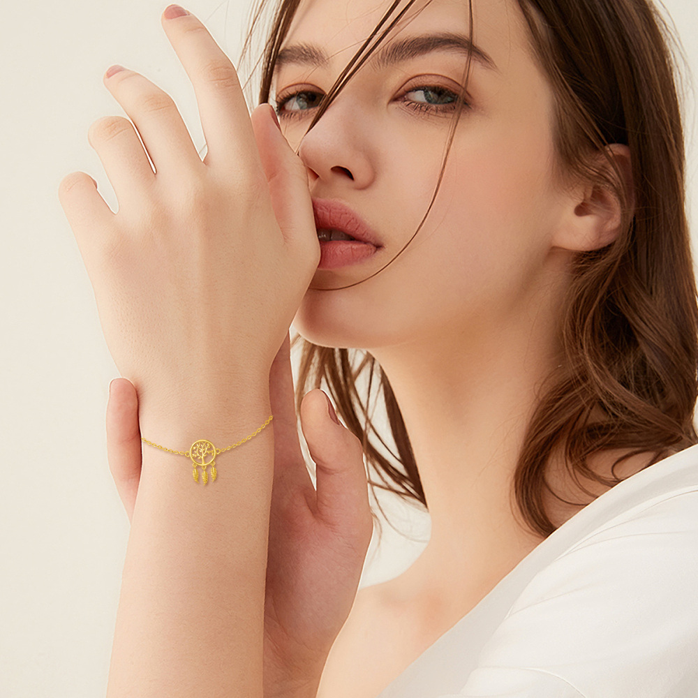 Bracelet en or 10K avec pendentif arbre de vie et attrape-rêves-2