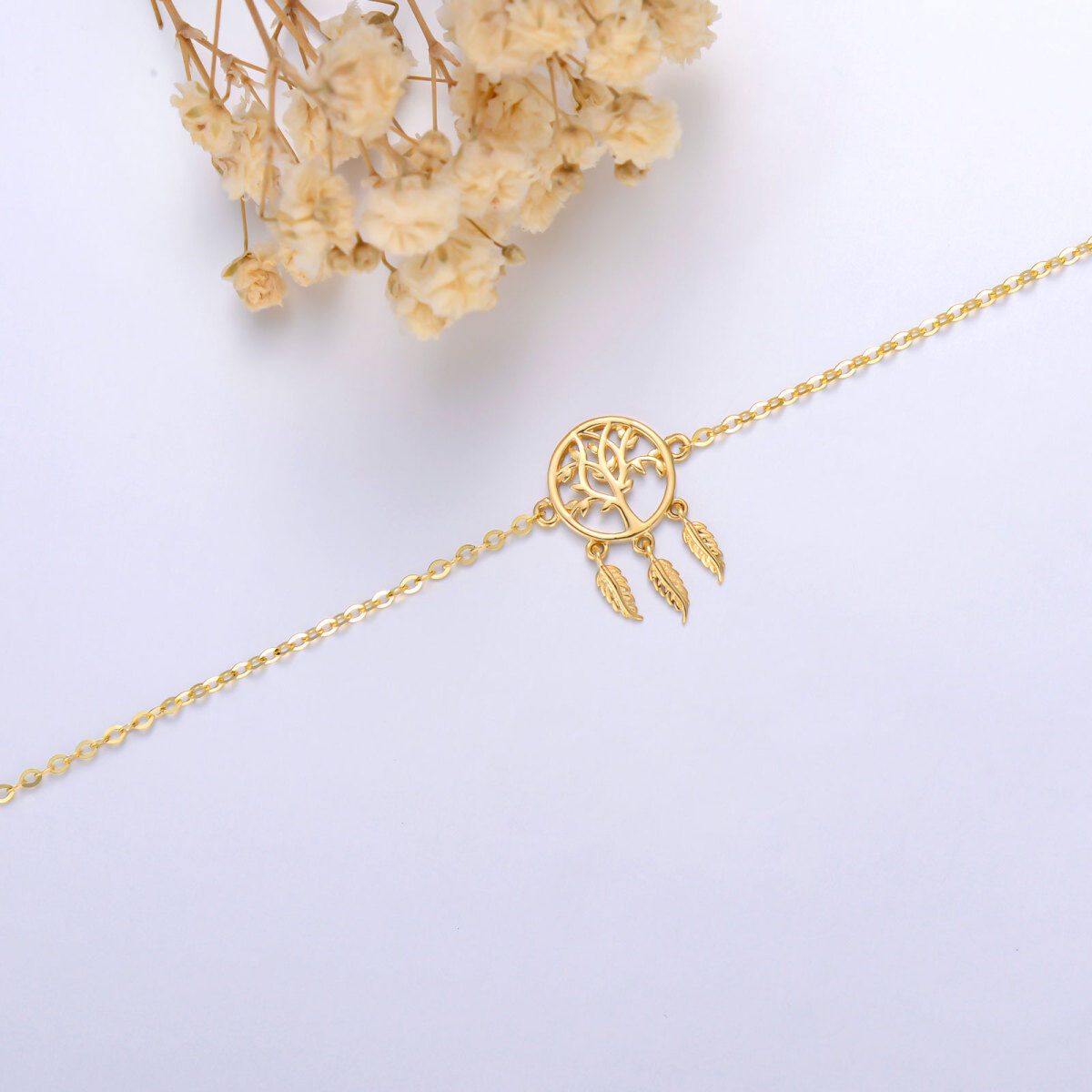 14K Gold Tree Of Life & Dream Catcher Pendant Bracelet-3