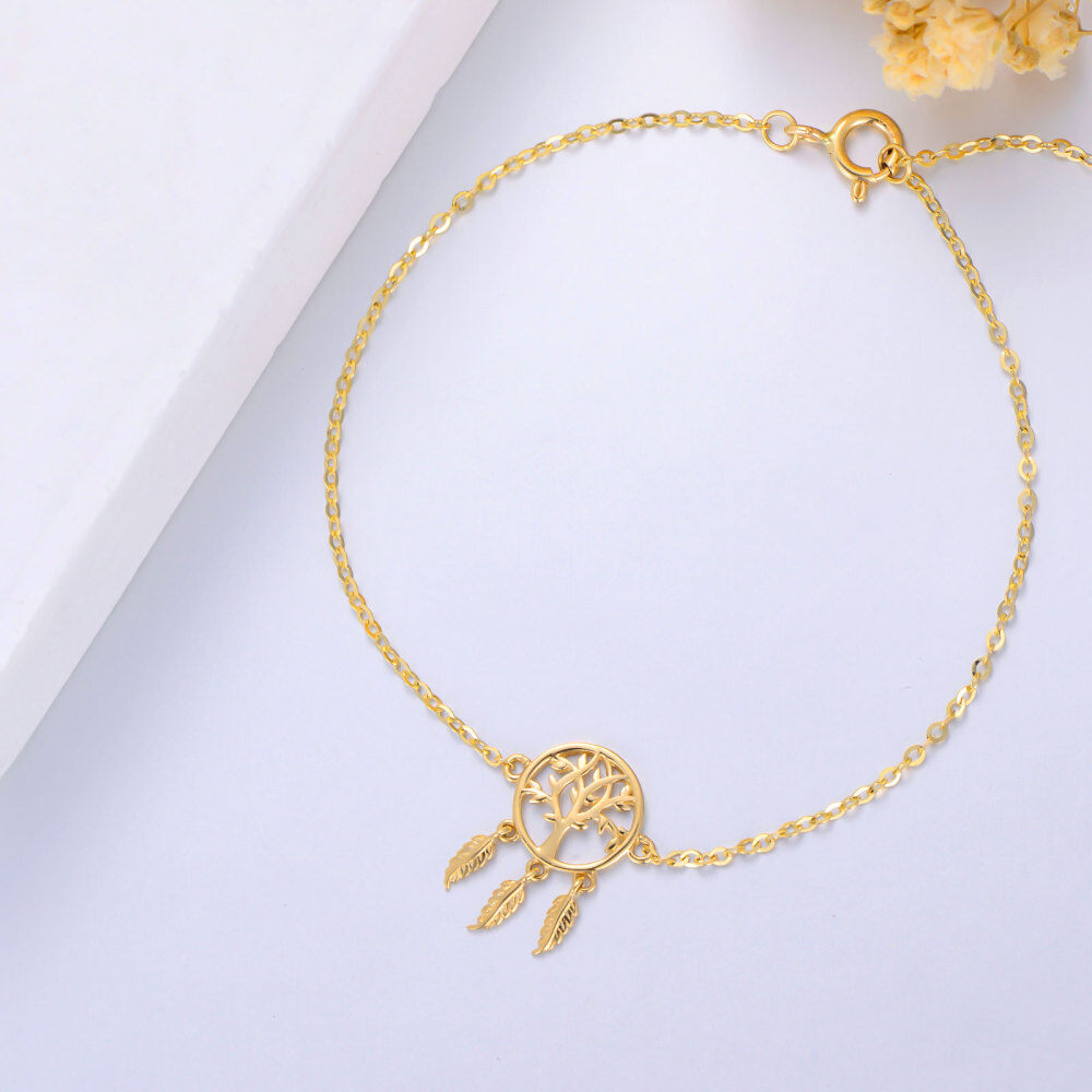 Bracelet en or 10K avec pendentif arbre de vie et attrape-rêves-4