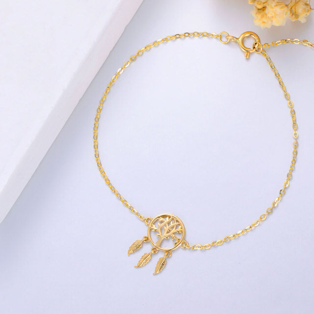 Pulsera de oro de 14 quilates con árbol de la vida y atrapasueños-4