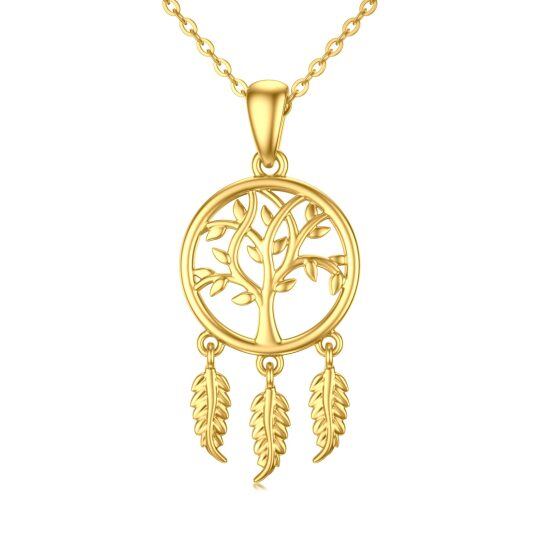 Collier en or 9K avec pendentif arbre de vie et attrape-rêves